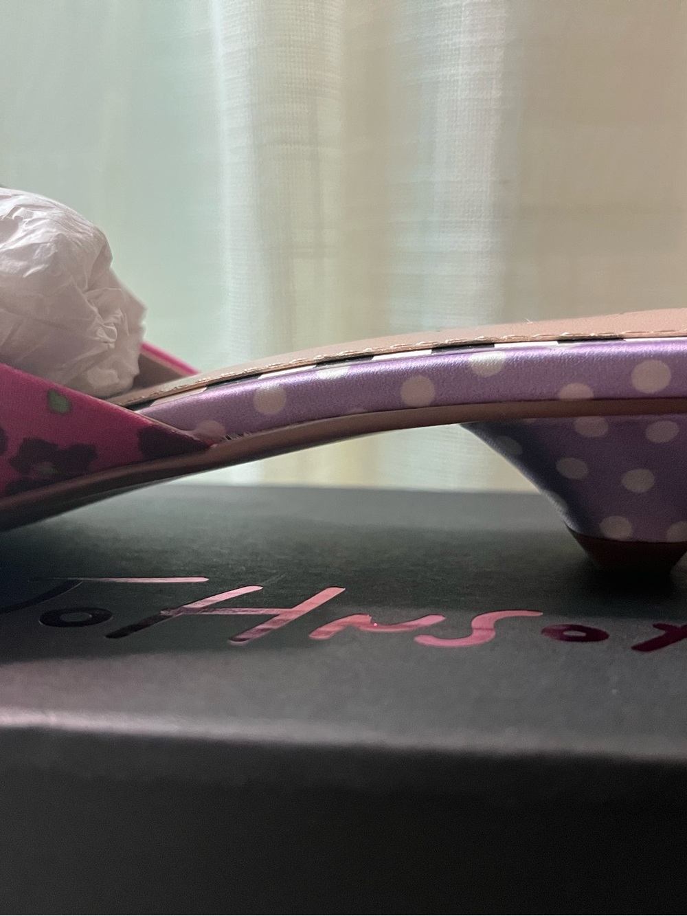 Betsey Johnson AYLAH  Hot Pink Bow Slide Sandals with Purple Polka-Dot Footbed - Picture 7 of 7